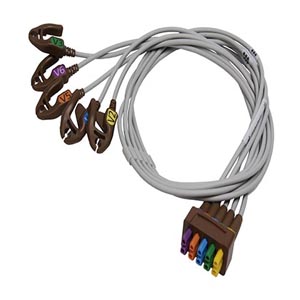 Conjunto de derivações de ECG, 5 vias V2-6, garra, AHA, 74 cm/29 pol, Único. Conjunto de derivações de ECG, 5 vias V2-6, garra, AHA, 74 cm/29 pol, Único.