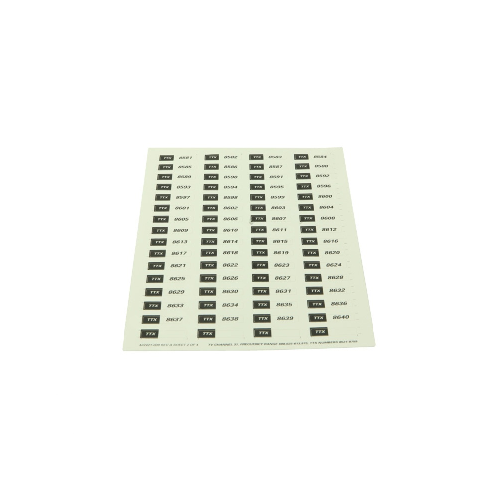 Label TTX Numbers Channel 37 Label TTX Numbers Channel 37